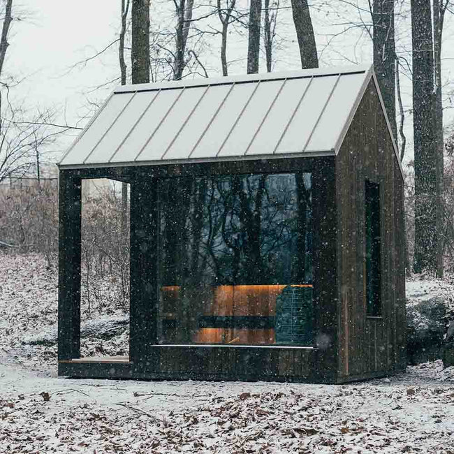 The Best Sauna for 4 - 6 People: Outdoor Triangular - peaked Sauna in Modern Style with Dry Steam for Family Use Hover Image