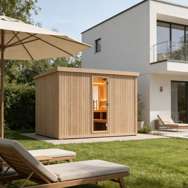 Custom - made sauna rooms in barrel or square shapes, suitable for both indoor and outdoor use, made of red cedar and equipped with shower rooms. Hover Image