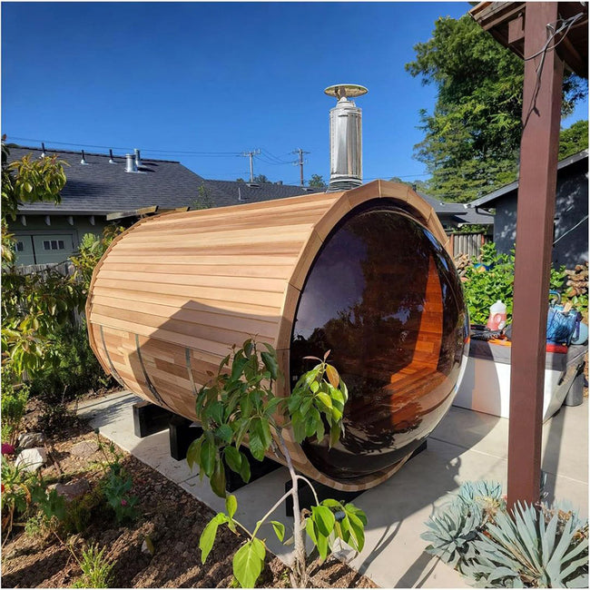 Hot - selling products: Cedar barrel sauna, outdoor sauna with a panoramic view, wooden sauna barrel bathtub, used for health therapies Hover Image