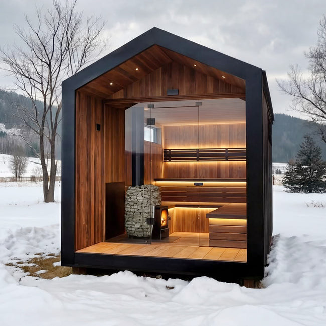 High - quality customized traditional Canadian red cedar sauna steam room with a pointed roof, equipped with a computer control panel, suitable for outdoor use Hover Image