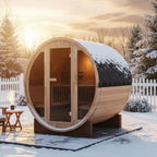 A modern, safe and durable outdoor barrel - shaped sauna made of redwood solid wood, suitable for villa households.