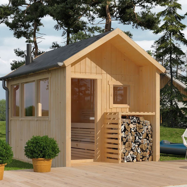 Custom - made pointed - roof redwood electric sauna. It is environmentally friendly and easy to operate, suitable for hotels and villas. Hover Image