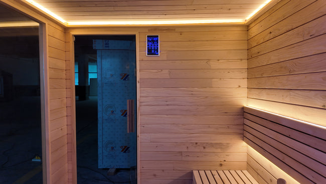 Traditional 2 - 4 - person outdoor sauna room with a 6kW electric furnace, made of red cedar in a square shape Main Image
