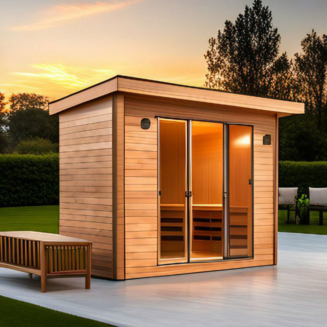 Custom - made square - shaped modern solid - wood outdoor sauna room with a computer control panel, suitable for a capacity of 4 people Hover Image