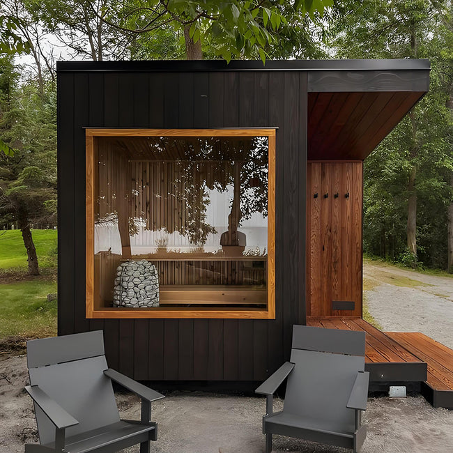 Factory - supplied outdoor wet - steam sauna with shower and changing room. It can accommodate 4 - 8 people. As a red cedar sauna manufacturer, we accept customized orders according to samples. Hover Image