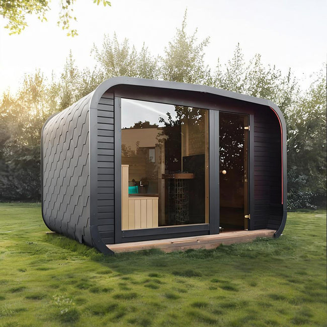 Stylish wooden outdoor cube - shaped sauna, wet - steam sauna, sauna for 4 - 6 people, outdoor sauna Hover Image