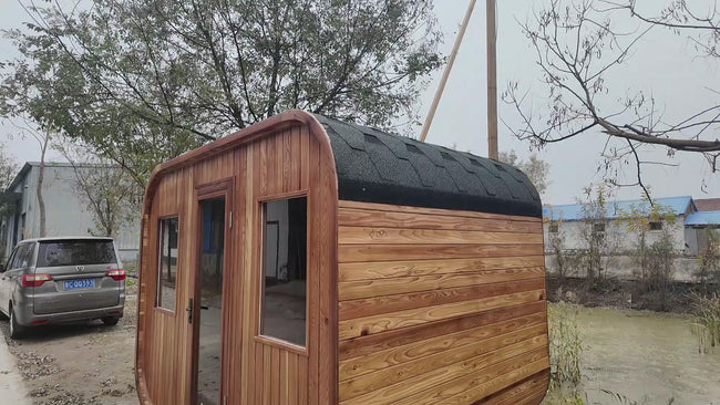 4 - 6 Person Brand - new Outdoor Sauna: The Ultimate Relaxing Experience in a Cedar Barrel Cube Hover Image