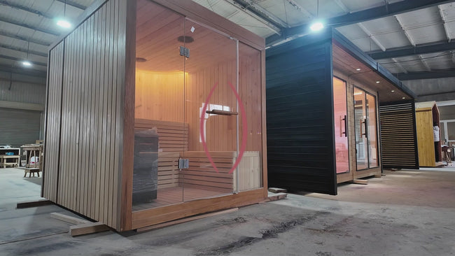 A 4 - person outdoor sauna made of Canadian red cedar, suitable for backyard family spa. It is an outdoor wooden sauna. Hover Image