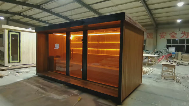 Luxurious large - scale commercial sauna with a capacity of 10 people, made of redwood and hemlock, featuring intelligent control and a modern design Hover Image