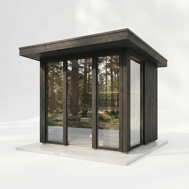 Modern design with panoramic glass walls for an immersive nature experience. Hover Image