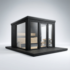 Sleek black timber exterior with elegant glass facade and premium interior.