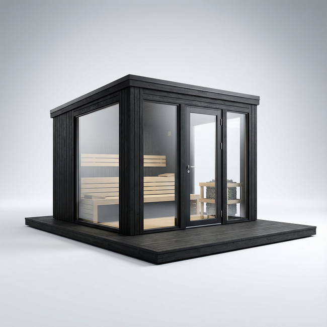 Sleek black timber exterior with elegant glass facade and premium interior. Main Image